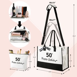 TRSODD Birthday Gifts for Women Initial Canvas Tote Bag with Adjustable Shoulder Strap and Makeup Bag Gifts for Mom Wife Grandma Daughter Sister