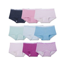 Fruit of the Loom Girl's 9 Pack Boyshort Underwear, 6, Assorted Heathers