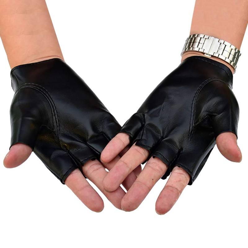 WHITE FANG Leather Gloves Fingerless Motorcycle Cycling Studded Rock Drive