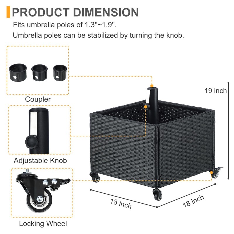 SUNNYPARK Umbrella Stand Outdoor Base with 4 Wheels Heavy Duty