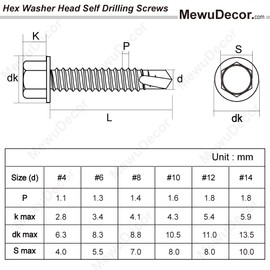 #12 x 1" Hex Washer Head Self Drilling Sheet Metal Tek Screws with Drill Point, Stainless Steel 410, 100 PCS