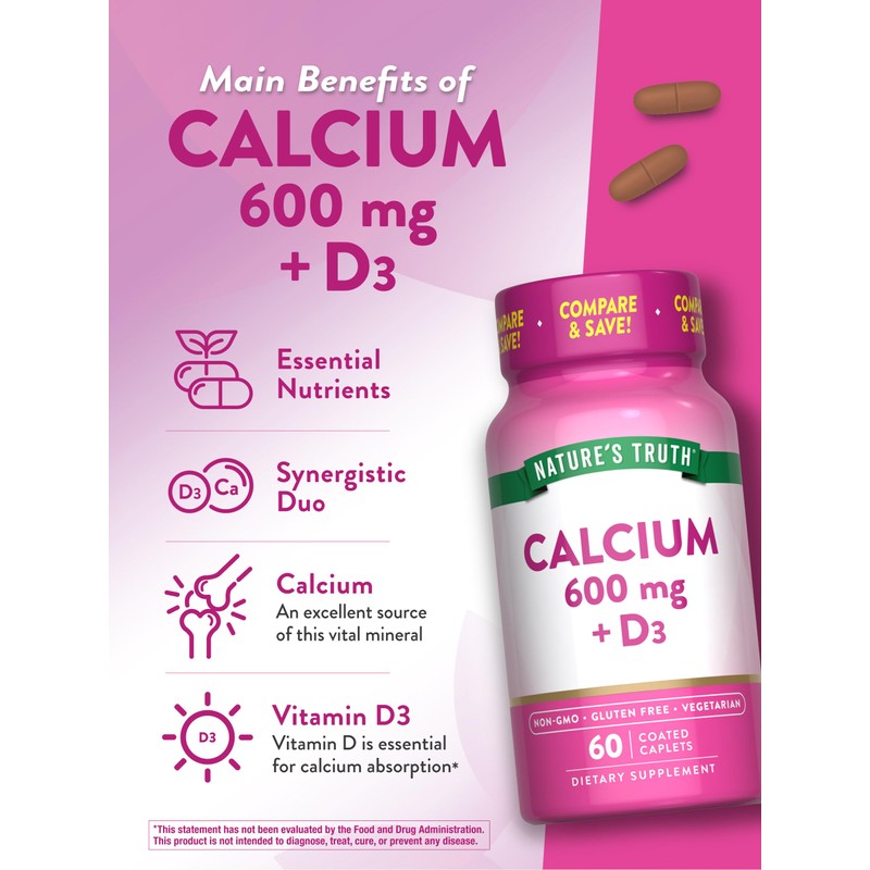Nature's Truth Calcium 600 mg with Vitamin D3 | Coated