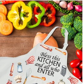 CENWA Christian Gifts Bless This Kitchen Apron, White, 72*68 cm (28.34*26.77inch), Unisex-Adults, Cooks, Home Decor Enthusiasts