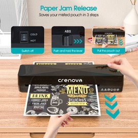 Crenova Laminator A4/A5/A6, Fast Laminator with 10 Laminating Foils,Personal for Home Use, School Teacher, Office Card (Black), Model: FNL001