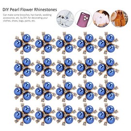 20Pcs Rhinestone Pearl Embellishments, Flower Buttons Brooch Colorful Crystal Pearl Embellishments for Wedding Bouquets Jewelry Making Blue