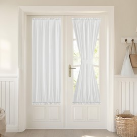 NICETOWN Sheer Door Curtains for Kitchen, Non See-Through Privacy Rod Pocket Light Filtering Window Shade for Patio Glass Door, 30 x 72 inches Long, Ivory, Set of 1 Panel