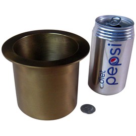 JWL HAWNKOA PRODUCTS (1) Solid Brass Water Holding Flower Arranger Pin Frogs 5" Lip Tall Cup Fits 4" Hole (Brass Antique)