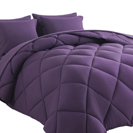 Cosybay Bed in a Bag Queen Comforter Sets 7pcs All Season Solid Down Alternative Bedding Sets Purple with Comforter, Pillow Shams, Flat Sheet, Fitted Sheet and Pillowcases