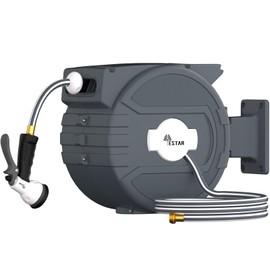 Retractable Garden Hose Reel 1/2 in x82 ft, Garden Water Hose Reel with 7- Function Sprayer Nozzle, Any Length Lock/Automatic Slow Return System,180° Swivel Bracket