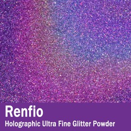 Renfio Holographic Ultra Fine Glitter Powder Metallic Resin Glitter 2.11 Oz (60g) PET Flakes Crafts Sequins 1/128" 0.008" 0.2mm Epoxy Chips Flakes for Tumblers Slime Roses - Laser Light Purple