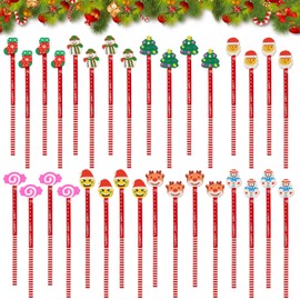 KIKVTER Christmas HB Pencil Set, Children's Pencils with Eraser, Wooden Pencils for School, Office, Writing, Christmas Party Bags, Gifts Children's Birthday (32 Pieces)