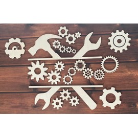 ARMLAZER. Set of Wooden Gears 22pcs. Steampunk Wall Decor. Unfinished Crafts and Decorations. Steampunk Style Design. DIY Gear Coloring Engineering Design. Handicraft.