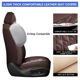 COMFDRIVE Car Seat Covers Full Set,Faux Leather Seat Covers for Cars, Car Seat Protector Waterproof, Non-Slip,Bright and Shiny seat Covers Make Your Vehicle Look, 2Seaters,Brown