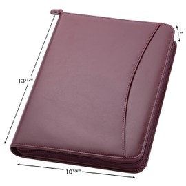 Travigo 3-Ring Zipper Business Leather Portfolio folder| 1.25" 3-Ring Binder Professional Business Folder Resume Document Organizer|Exterior Pocket | Guesseted File Pocket|8-1-2" Writing Pad(Burgundy)