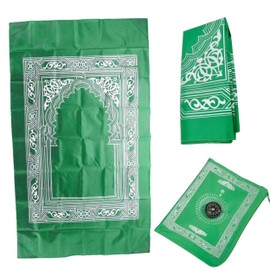 Glamified Muslim Prayer Mat Travel Pocket Friendly Muslim Prayer Rug Qibla Finder Compass… (Light Green)