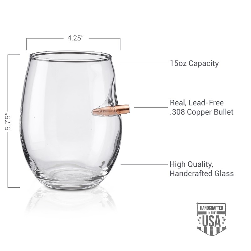 BenShot Wine Glass with Real .308 Bullet - 15oz |
