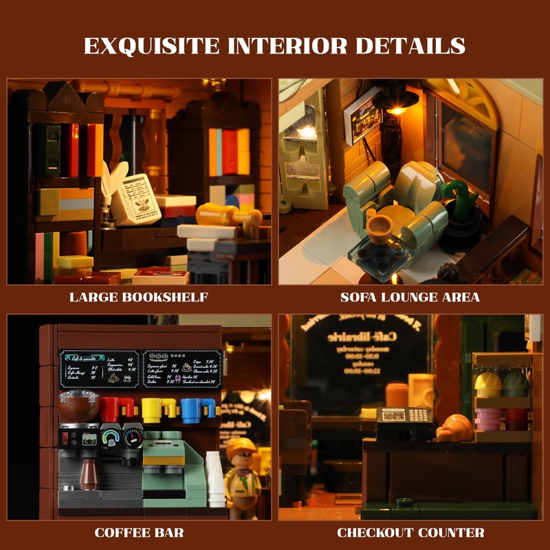 Funwhole Book-Cafe Lighting Building-Bricks Set - City Town Coffee House