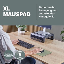 Fellowes Breyta Extra Großes Ergonomisches Mauspad Salbeigrün – rutschfeste Gummibasis, Strapazierfähige Nähte, Microban-Schutz, Umweltfreundlich, Für Optische & Laser-Mäuse geeignet