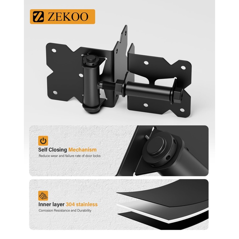 ZEKOO Self Closing Gate Hinges, Make for Stainless Steel 304,