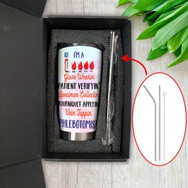 Phlebotomy Gifts For Women - Phlebotomist Tumbler Stainless Steel 20oz Straw Lid, Lab Tech Week Gifts Coworker Staffs, Funny Phlebotomy Accessories Essentials For Work (PHL02)