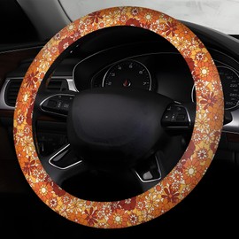 ADQWIOVL Car Steering Wheel Cover, Universal 15 Inch Neoprene Non-Slip Steering Wheel Covers, Funny Car Accessories for Women Men Fit Auto, Suvs, Truck Cute Boho Orange Flowers