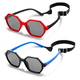 IKSII 2 Pack Baby Sunglasses with Adjustable Strap,Toddler Sunglasses 0-36 Months for Kid Girls Boys,Children's Polarized Sunglasses Have UV400 Protection，Infant Sunglasses for 0-3 Year Old