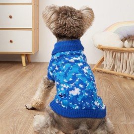 Jecikelon Knit Camouflage Dog Sweater Turtleneck Warm Camo Puppy Clothes Pet Knitwear Outfits for Small Dogs Cats Doggy Cat Clothing (X-Small, Blue)