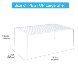 iPEGTOP Large (15.7 x 9.4 Inch) Kitchen Freezer Cabinet Organizer Shelf, Set of 4 Rustproof Metal Wire Shelves Spice Shelf Rack Cupboard Storage for Fridge Pantries Countertops Utensils, White