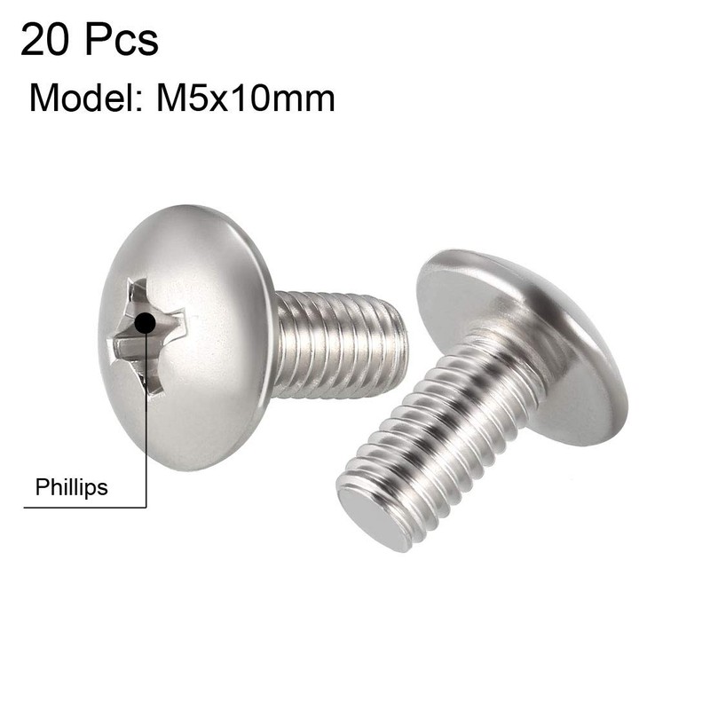 sourcing map Machine Screws, M5x10mm Phillips Screw, 304 Stainless Steel,