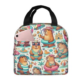 UGTEWXU Capybara Lunch Bag Capybara Print Fashion Cute Large Capacity Lunch Bag With Handle，Reusable Insulated Lunch Bag for Both Men And Women 1