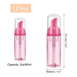 QUARKZMAN 2 oz Empty Foam Pump Bottle, Pack of 12 Travel Foam Soap Dispenser, Empty Refillable Plastic Pump Bottle for Eyelash Shampoo, Hand Soap, Clear Red