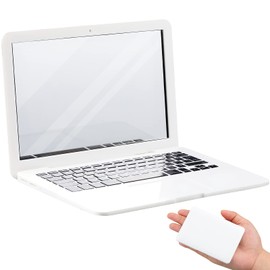 Jetec Mini Cat Laptop Toy Pocket Mirror Cat Laptop 3.7 x 2.5 Inch Tiny Fake Computer Compact Mirror for Dollhouse Pet Travel Makeup Decoration(White)