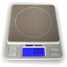 Nohlex NTP500X Premium Precision Scales 500g / 0.01g Illuminated Display Stainless Steel Weighing Plate Gold Scales Coin Scales Digital Scales Laboratory Scales Barista Scales