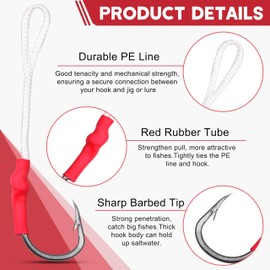 Fishing Assist Hooks Saltwater Jig Fishing Hooks Kit Jigging Assist Hooks with PE Line Dancing Stinger Jigging Hooks Butterfly Slow Pitch Jig Hooks Split Ring for Freshwater Saltwater