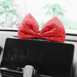 AuMoHall Cute Bowknot Dashboard Decor Funny Bow Car Center Console Screen Ornament Shiny Automotive Interior Decoration Accessories for Women, Red