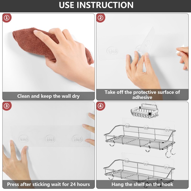 Spiglamm 4 Pack Shower Caddy Adhesive Hooks Replacement, Shower Shelf