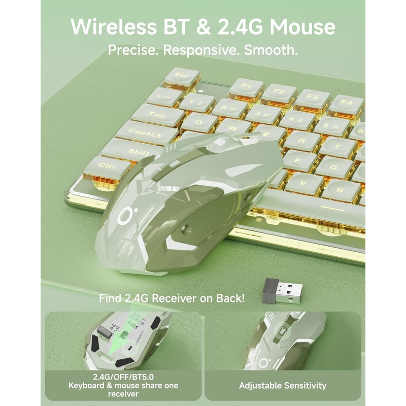 V3 Wireless Keyboard and Mouse with Single Backlit, Metal Panel,