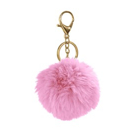 LHDOS Fluffy Plush Ball Car Keychain, Cute Car Charm for Women Girl, Car Decoration Key Ring for Purse, Handbag, Backpack (Pink)