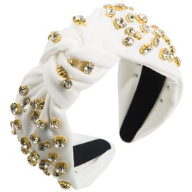 scicent Hair Accessories for Women White Hairbands Rhinestone Crystal Embellished Headband Fashion Top Knot Head Band Cute Hair Hoops for Girls Stylish Wide Plain Head Wrap - 25804