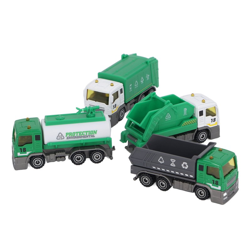 4 Pcs Garbage Truck Toy 1/32 Scale Inertial Drive Sanitation