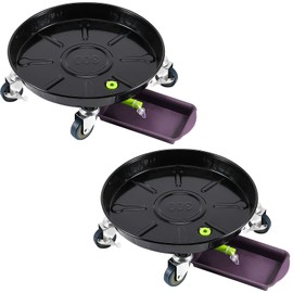 HOIGON 2 Pack 11.8 Inch Metal Plant Caddy with Wheels, Drain Tube and Water Tray, Heavy Duty Plant Pallet Caddy, Round Rolling Plant Stand Flower Planter Pot Mover for Indoor Outdoor