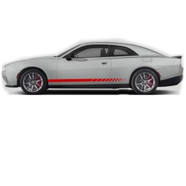 BENINI DESIGN STUDIO Strobe Daytona Rocker Side Racing Stripes Fits 2024 2025 Dodge Charger EV Scat Pack Base Vinyl Stripes, Stickers, Decals Charger EV Grahics Lower Door Stripes (Red)