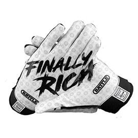 Battle Sports Finally Rich Wide Receiver Football Gloves - Ultra Grip Gloves - White Palm/Black Back of Hand, Adult XX-Large