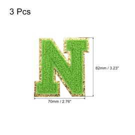 sourcing map Chenille Letters N Patches Large Size 80mm/3.15 Inch Iron-on Letters N Patches Golden Glitter Embroidered Patches for Clothing, Shoes, Hats, Backpacks Pack of 3(Green)