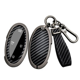 ontto Carbon Fiber Key Fob Cover Fit for Hyundai Tucson Hybrid 2025,Metal Frame Car Key Shell with Keychain for Santa fe 2024,Solid Key Protector for Ioniq 6 Grandeur GN7 Kona Elantra Azera,Black
