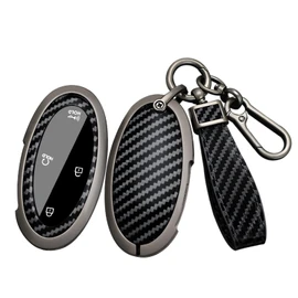 ontto Carbon Fiber Key Fob Cover Fit for Hyundai Tucson Hybrid 2025,Metal Frame Car Key Shell with Keychain for Santa fe 2024,Solid Key Protector for Ioniq 6 Grandeur GN7 Kona Elantra Azera,Black