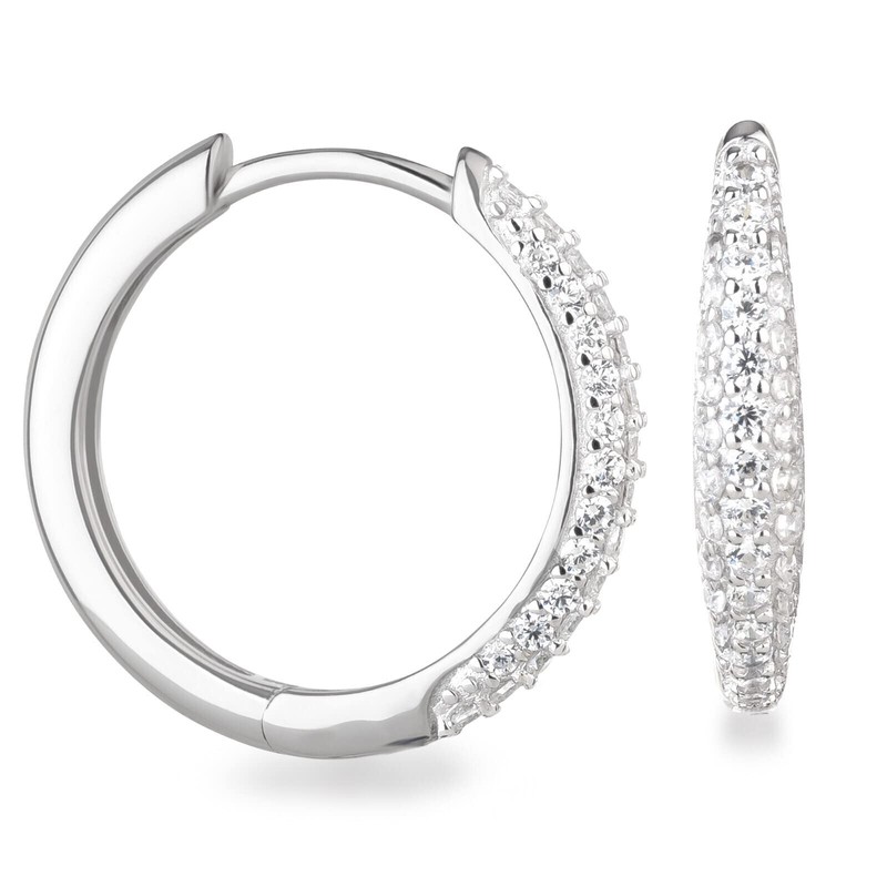 Schöner-SD Hoop Earrings Medium 18 mm 925 Silver with Zirconia,