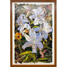 Amanda Richardson "Silver Lilies" FRAMED Art Tropical Floral Bird NEW