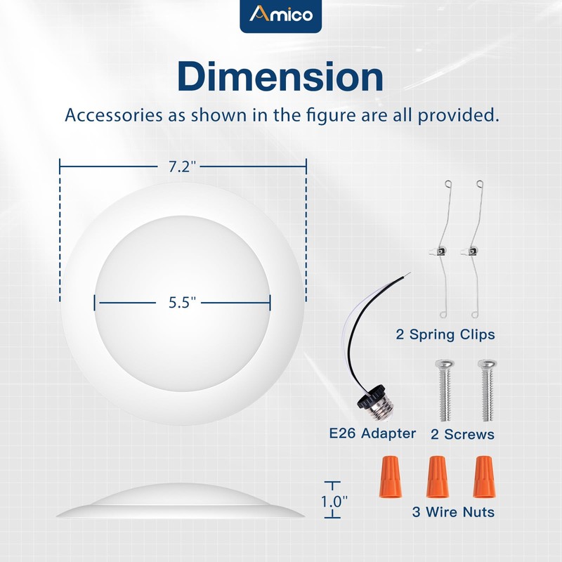 Amico 6 Pack 5/6 Inch LED Disk Lights, Dimmable Flush
