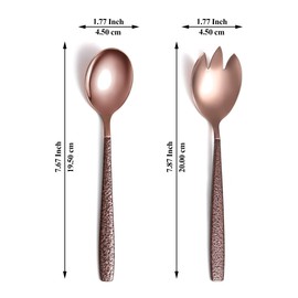 Evanda Salad Server Set, Stainless Steel Salad Serving Set Brown Handle and Shiny Rose Gold Head, Salad Spoon, Salad Servers, Salad Fork, Pack of 4